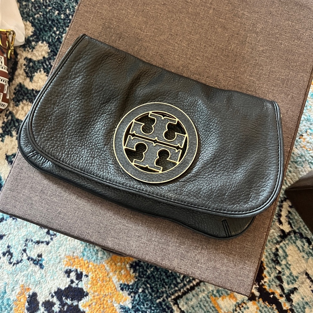 Tory Burch Black Pebbled Leather Clutch